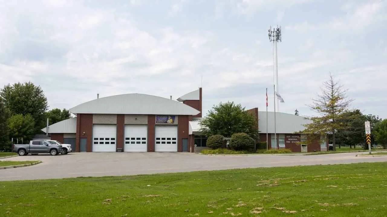 Fire station exterior with fire truck