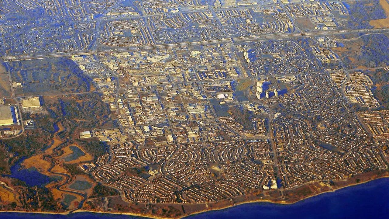 Aerial view of Ajax, Ontario; no people present. File photo.