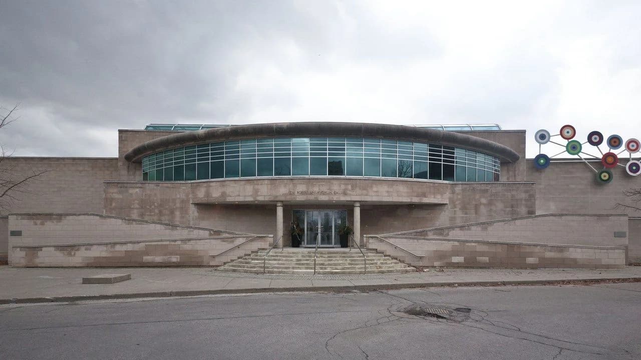 Front entrance of the Robert McLaughlin Gallery in Oshawa; no people visible.