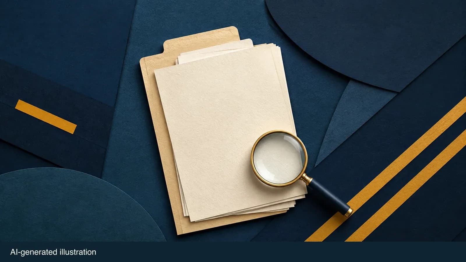 Neutral illustrated document folder and road-stripe motif; no incident depicted. AI-generated illustration.