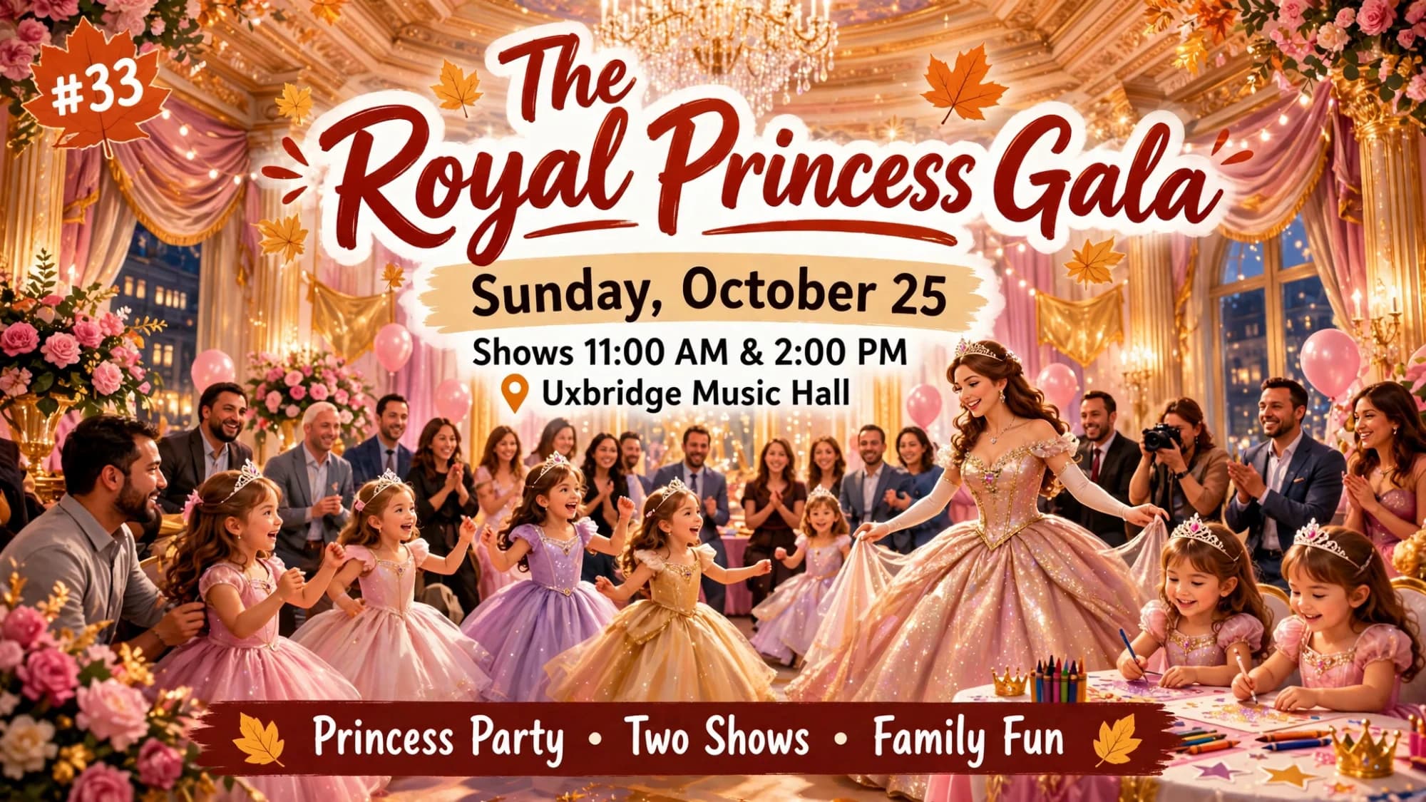 The Royal Princess Gala poster: little princesses dancing with a princess in an elegant hall
